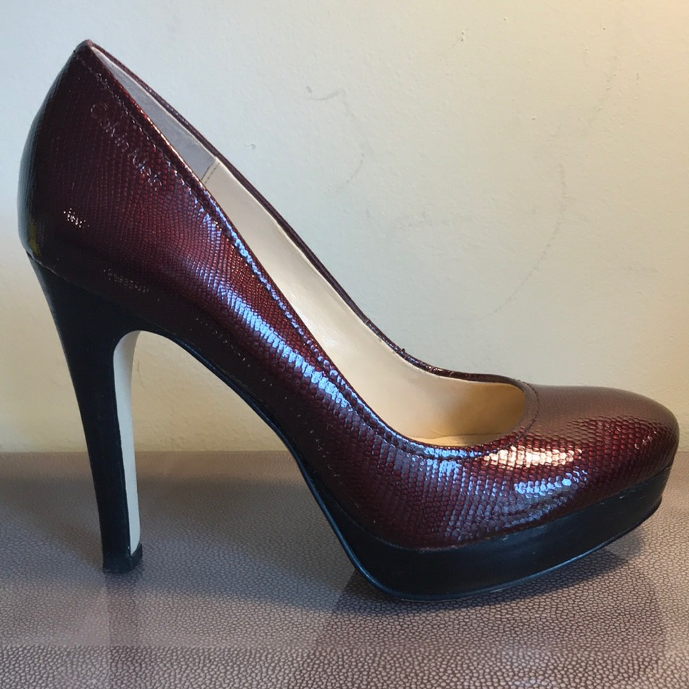Calvin Klein Kendall Maroon Snakeskin Pumps